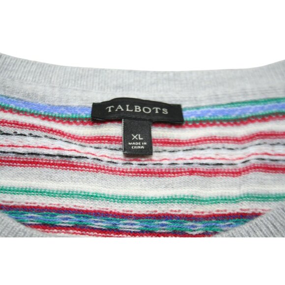 Talbots Fair Isle Striped Cardigan Sweater Womens XL Wool Blend Preppy Classic - Picture 2 of 7